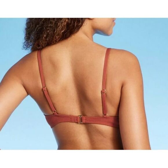 *NWT Shade & Shore Large (12-14) Brown Shirred Ribbed Bikini Swim Bralette Top - Picture 3 of 6